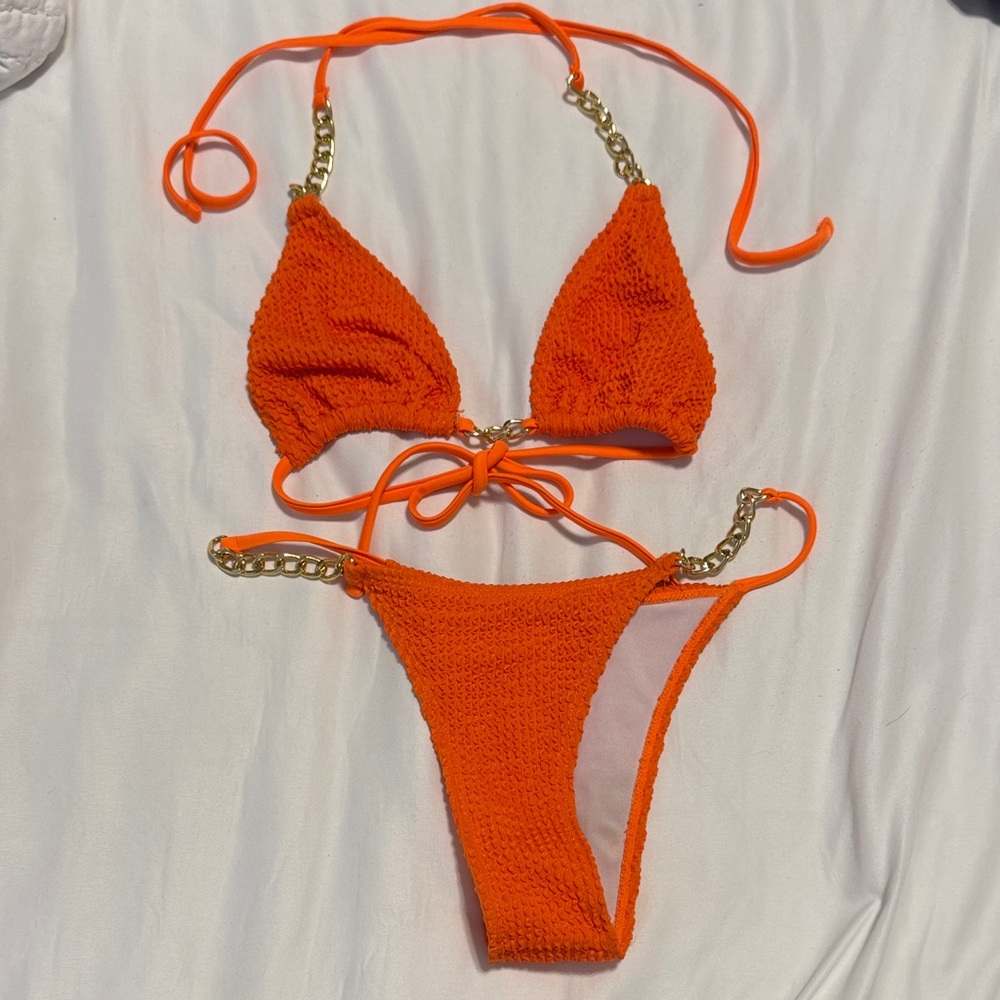 SHEIN Orange Bikini with Gold Accents